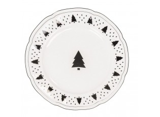 Bílo-černý porcelánový jídelní talíř se stromky X-Mas Tree - Ø 26*1,5 cm