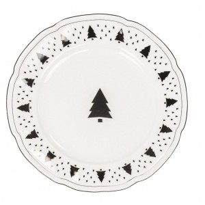 Krémový porcelánový jídelní talíř se stromky X-Mas Tree - Ø 26*1,5 cm