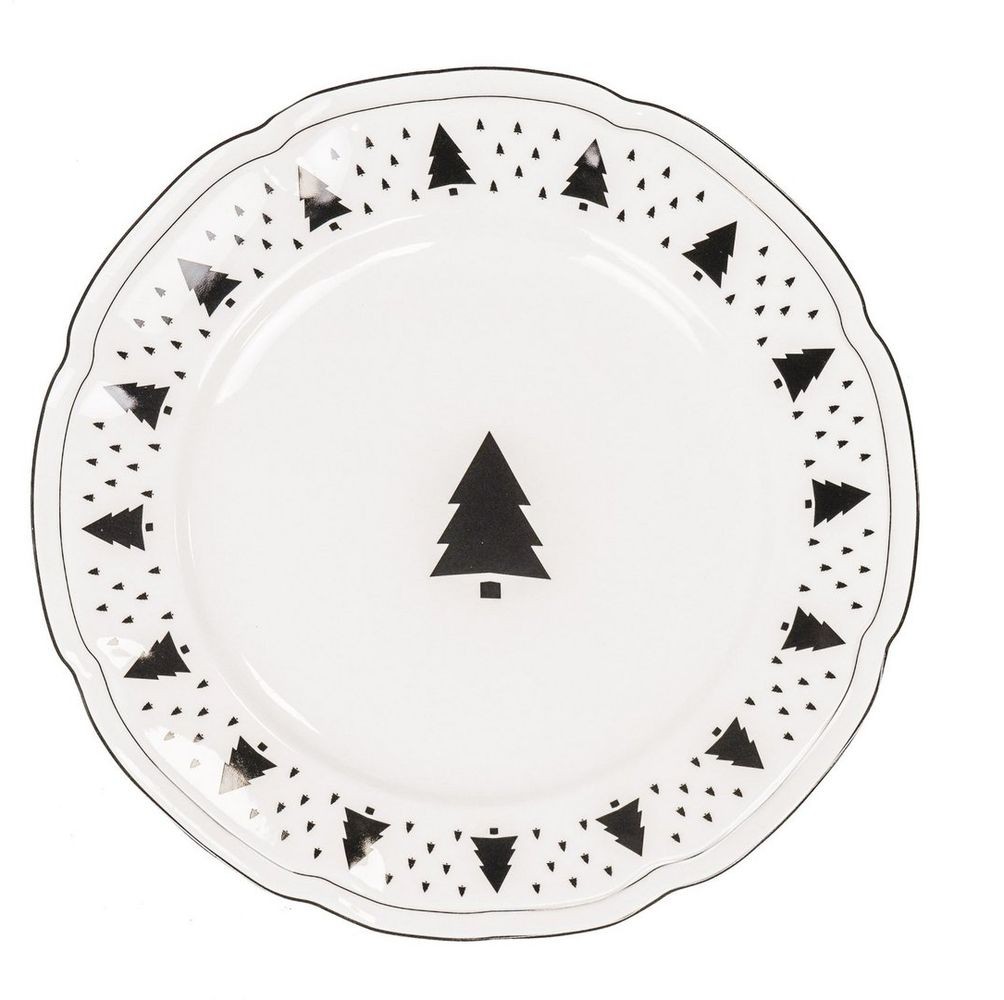 Krémový porcelánový jídelní talíř se stromky X-Mas Tree - Ø 26*1,5 cm
