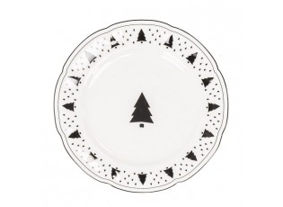 Bílo-černý porcelánový dezertní talířek se stromky X-Mas Tree - Ø 20*1,5 cm