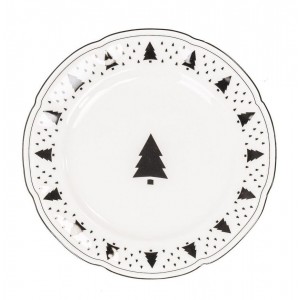 Krémový porcelánový dezertní talířek se stromky X-Mas Tree - Ø 20*1,5 cm