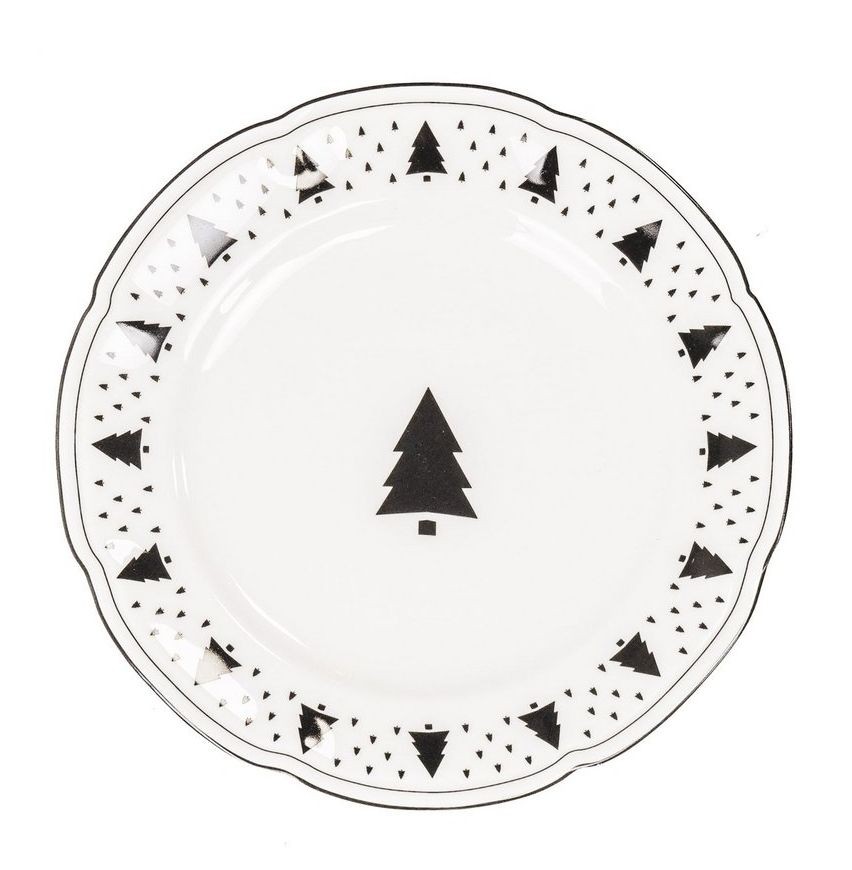 Krémový porcelánový dezertní talířek se stromky X-Mas Tree - Ø 20*1,5 cm