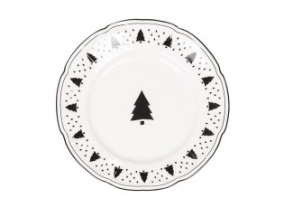 Bílo-černý porcelánový dezertní talířek se stromky X-Mas Tree - Ø 15*1,5 cm