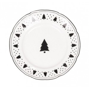 Krémový porcelánový dezertní talířek se stromky X-Mas Tree - Ø 15*1,5 cm