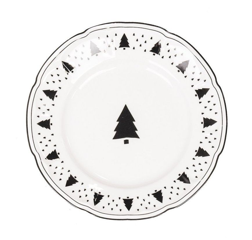 Krémový porcelánový dezertní talířek se stromky X-Mas Tree - Ø 15*1,5 cm