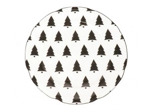 Bílo-černý porcelánový dezertní talířek se stromky X-Mas Tree - Ø 15*1,5 cm