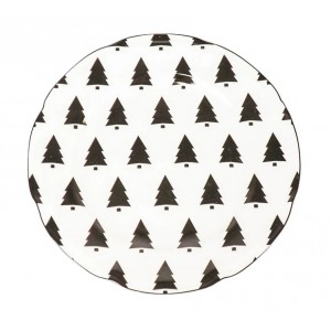 Krémový porcelánový dezertní talířek se stromky X-Mas Tree - Ø 15*1,5 cm