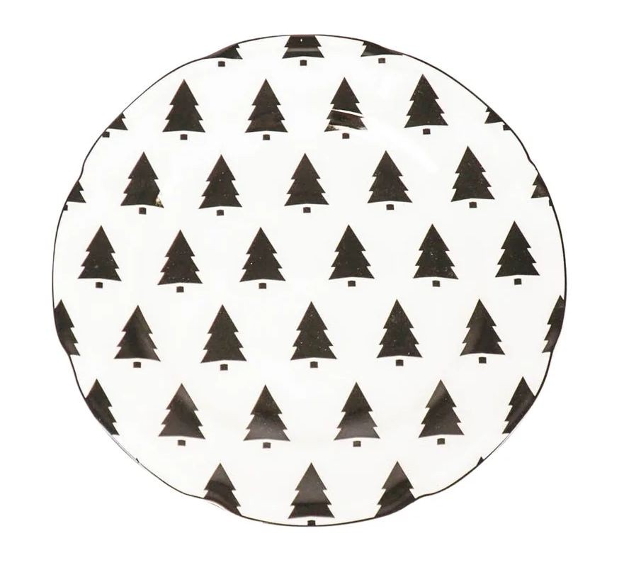 Krémový porcelánový dezertní talířek se stromky X-Mas Tree - Ø 15*1,5 cm
