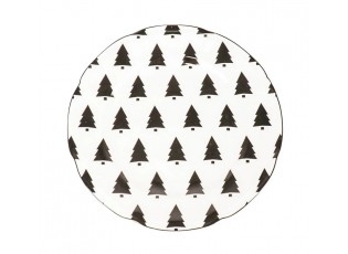 Bílo-černý porcelánový dezertní talířek se stromky X-Mas Tree - Ø 20*1,5 cm