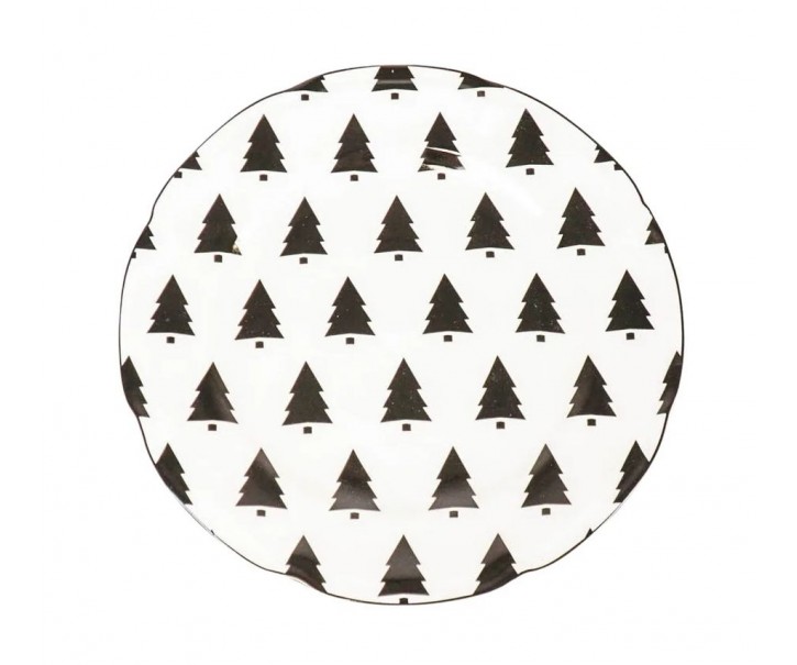 Bílo-černý keramický dezertní talířek se stromky X-Mas Tree - Ø 20*1,5 cm Housevitamin