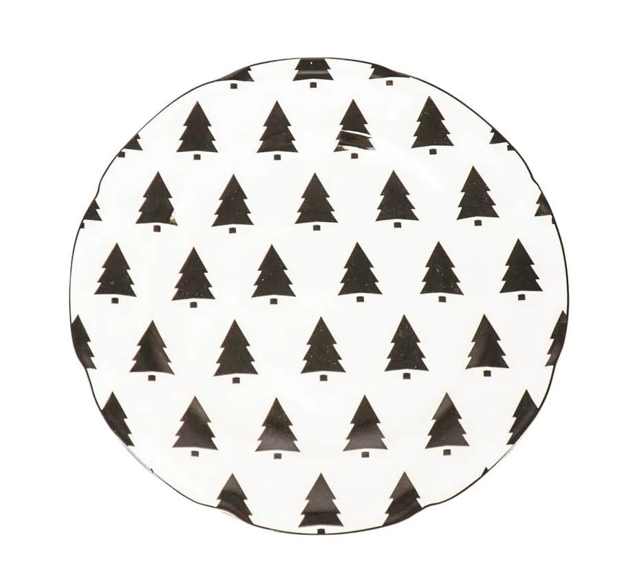 Krémový porcelánový dezertní talířek se stromky X-Mas Tree - Ø 20*1,5 cm