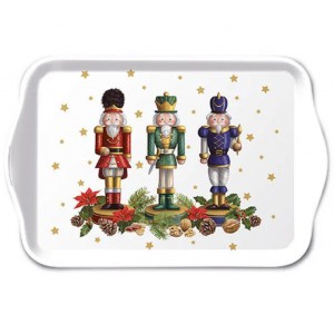 Bílý melaminový tácek s louskáčky Bearded Nutcrackers - 13*21 cm
