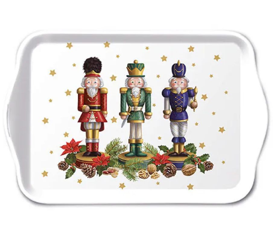 Bílý melaminový tácek s louskáčky Bearded Nutcrackers - 13*21 cm