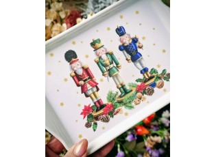 Bílý melaminový tácek s louskáčky Bearded Nutcrackers - 13*21 cm