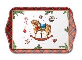 Bílý melaminový tácek s houpacím koníkem Rocking Horse - 13*21 cm