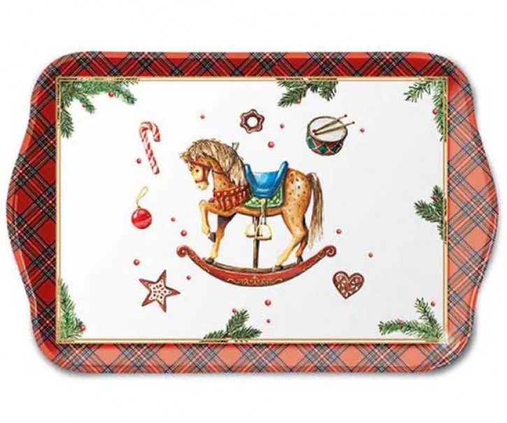 Bílý melaminový tácek s houpacím koníkem Rocking Horse - 13*21 cm Ostatní