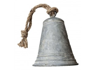 Zinkový antik veliký plechový zvonek se šňůrkou L - Ø 13*16 / 30 cm