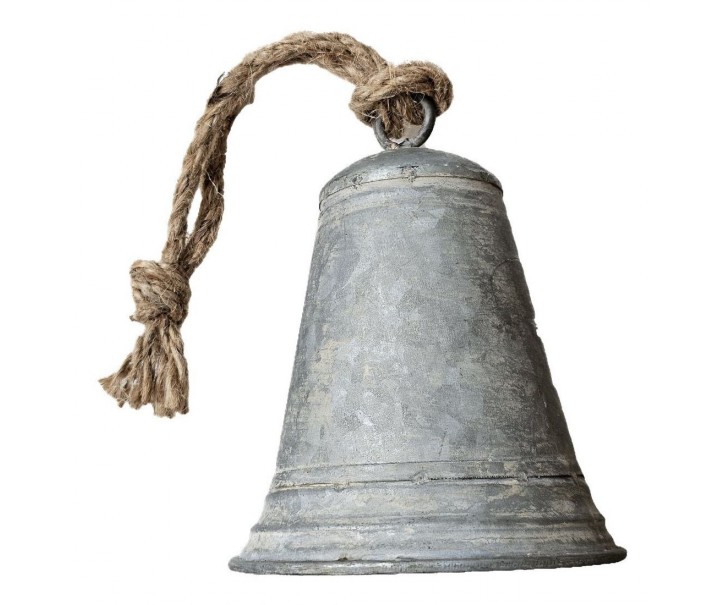 Zinkový antik veliký plechový zvonek se šňůrkou L - Ø 13*16 / 30 cm Sommerfield