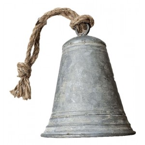 Zinkový antik veliký plechový zvonek se šňůrkou L - Ø 13*16 / 30 cm