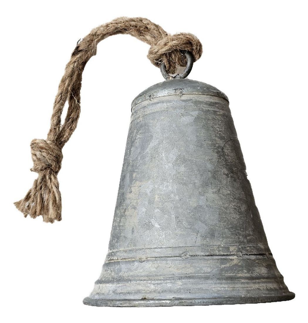 Zinkový antik veliký plechový zvonek se šňůrkou L - Ø 13*16 / 30 cm