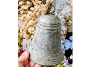 Zinkový antik veliký plechový zvonek se šňůrkou L - Ø 13*16 / 30 cm