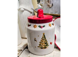 Keramická dóza se stromkem a víčkem Chrissie - Ø 10*14 cm / 0,5L