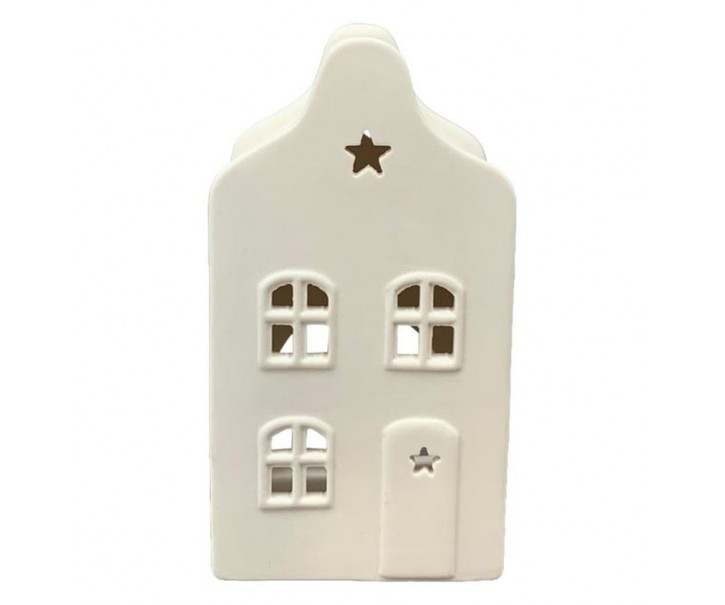 Krémový antik porcelánový domek na svíčku House Ivory - 5*4*10 cm Exner