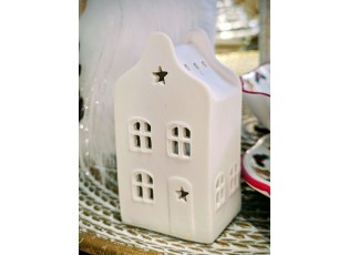 Krémový antik porcelánový domek na svíčku House Ivory - 5*4*10 cm