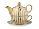 Bílo-zlatý pruhovaný Tea for One v dárkové krabičce - 16*14*13 cm / 420 ml J-Line by Jolipa