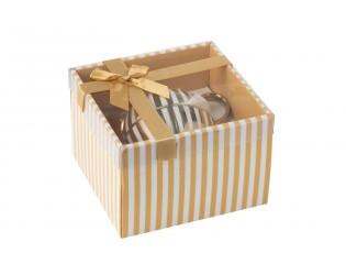 Bílo-zlatý pruhovaný Tea for One v dárkové krabičce - 16*14*13 cm / 420 ml