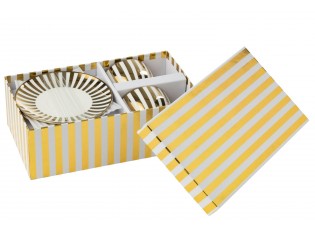 2ks bílo-zlatý pruhovaný šálek s podšálkem v krabičce - 15*9*8cm / 230 ml