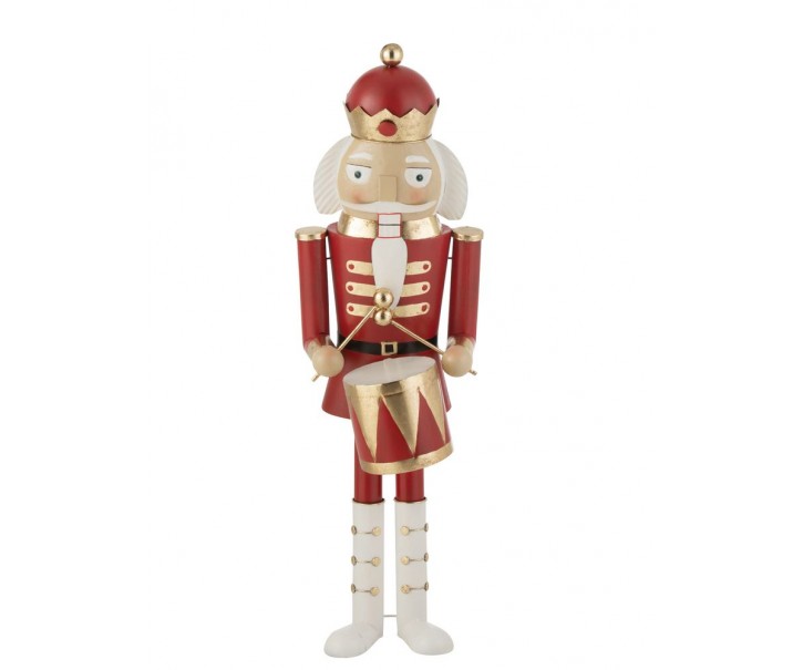 Bílo-červená kovová socha Louskáček s bubínkem - 33*30*106 cm J-Line by Jolipa