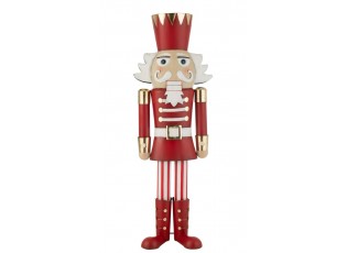 Bílo-červená kovová socha Louskáček - 48*35*148cm