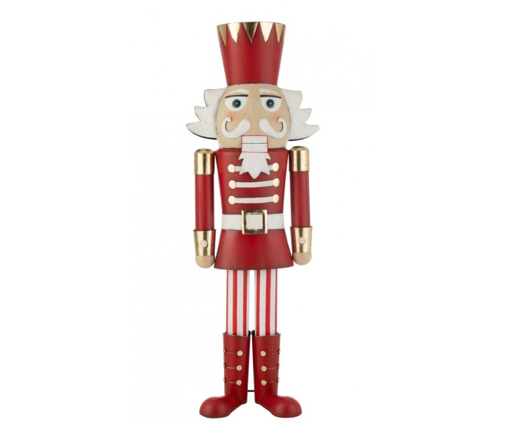 Bílo-červená kovová socha Louskáček - 48*35*148cm J-Line by Jolipa