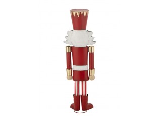 Bílo-červená kovová socha Louskáček - 28*20*89 cm
