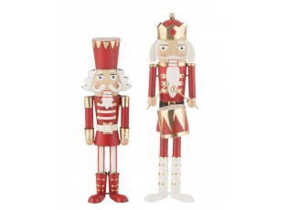 Set 2ks bílo-červená kovová socha Louskáček - 12*12*43 cm