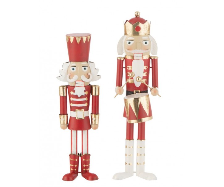 Set 2ks bílo-červená kovová socha Louskáček - 12*12*43 cm J-Line by Jolipa