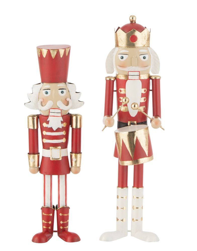 Set 2ks bílo-červená kovová socha Louskáček - 12*12*43 cm