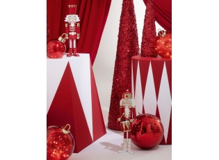 Set 2ks bílo-červená kovová socha Louskáček - 12*12*43 cm