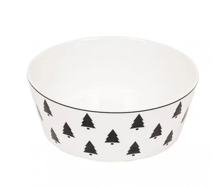 Krémová porcelánová slátová miska se stromky X-Mas Tree - Ø 17,5*6,5 cm Housevitamin