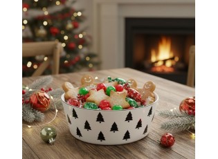 Krémová porcelánová salátová miska se stromky X-Mas Tree - Ø 17,5*6,5 cm