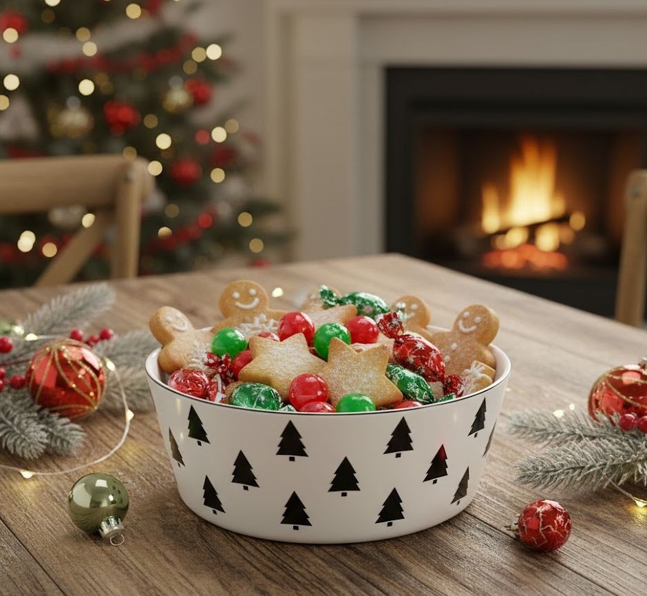 Krémová porcelánová slátová miska se stromky X-Mas Tree - Ø 17,5*6,5 cm