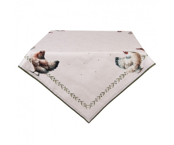 Béžový ubrus se slepičkami Barnyard Chicken - 100*100 cm Clayre & Eef