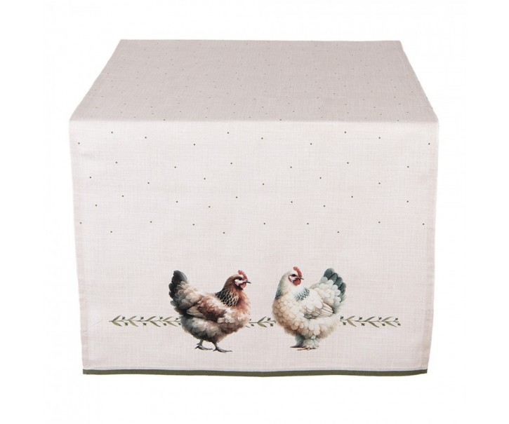 Béžový bavlněný běhoun se slepičkami Barnyard Chicken - 50*140 cm Clayre & Eef