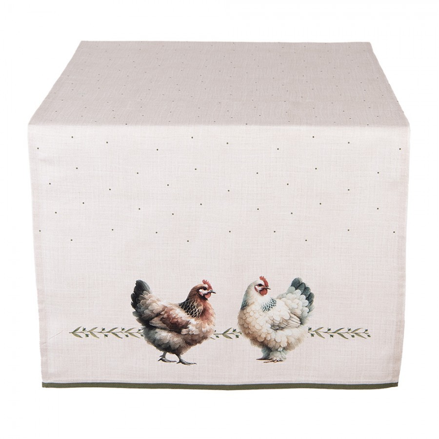 Béžový bavlněný běhoun se slepičkami Barnyard Chicken - 50*140 cm