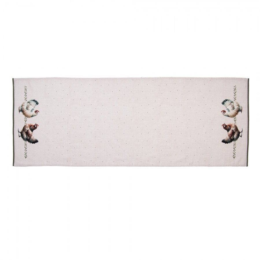 Béžový bavlněný běhoun se slepičkami Barnyard Chicken - 50*140 cm Clayre & Eef Béžový bavlněný běhoun se slepičkami Barnyard Chicken - 50*140 cm Clayre & Eef
