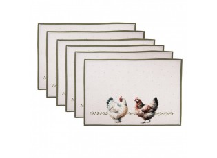 6ks béžové prostírání se slepičkami Barnyard Chicken - 48*35 cm