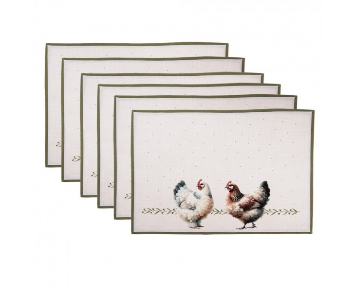 6ks béžové prostírání se slepičkami Barnyard Chicken - 48*35 cm Clayre & Eef