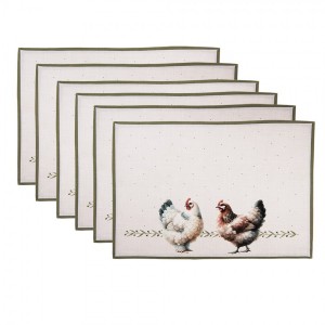 6ks béžové prostírání se slepičkami Barnyard Chicken - 48*35 cm