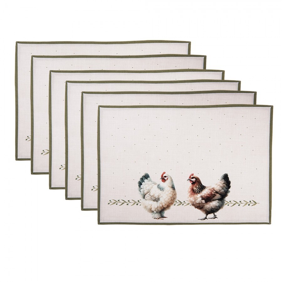 6ks béžové prostírání se slepičkami Barnyard Chicken - 48*35 cm